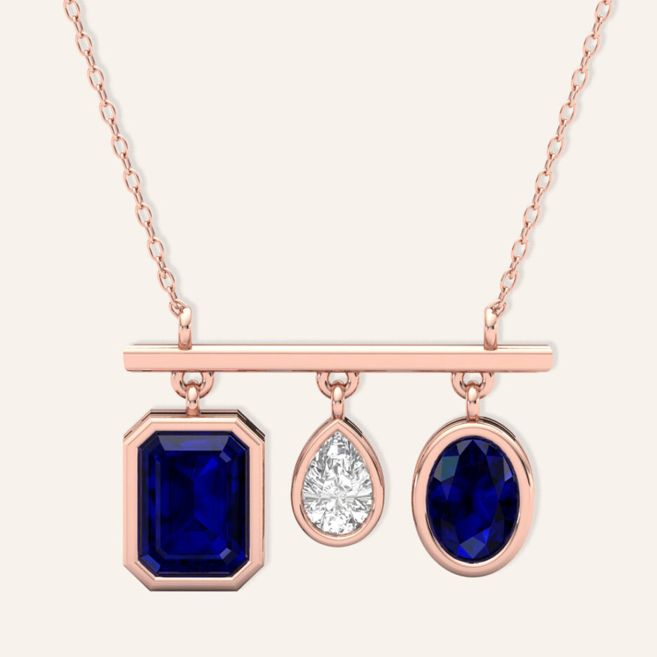 Azure Cascade Trio Necklace Pendant Rose Gold
