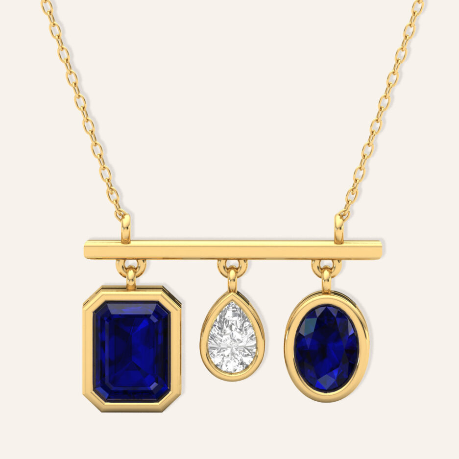 Azure Cascade Trio Necklace Pendant Yellow Gold