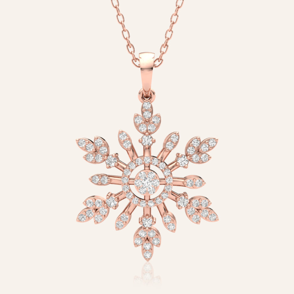 Diamond Snowflake Dream Pendant Necklace Rose Gold