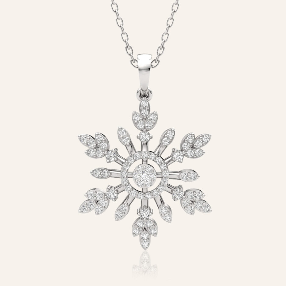 Diamond Snowflake Dream Pendant Necklace White Gold