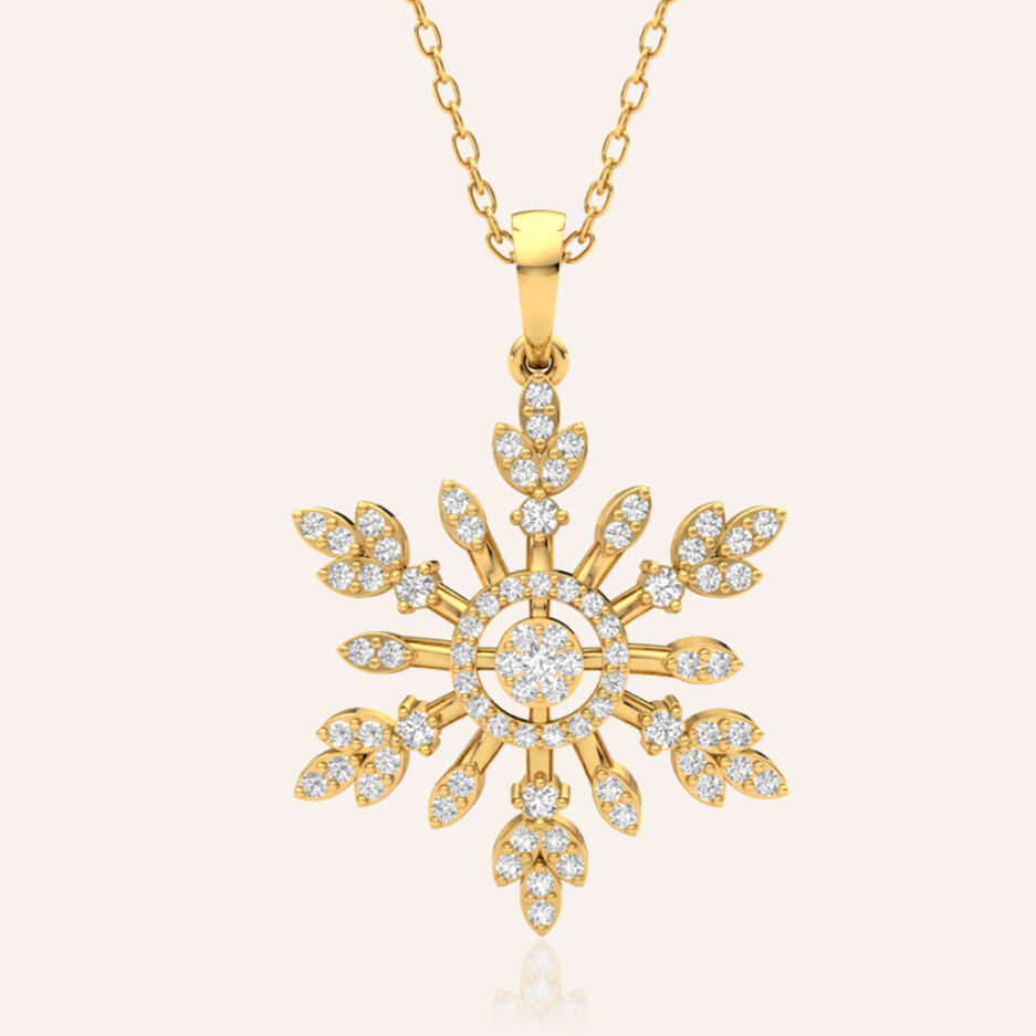 Diamond Snowflake Dream Pendant Necklace Yellow Gold