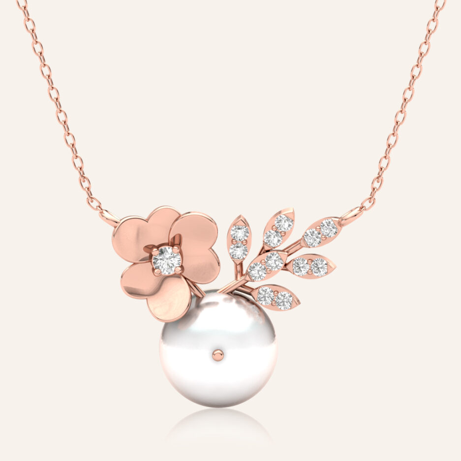 Floral Rush Pearl Pendant Necklace Rose Gold