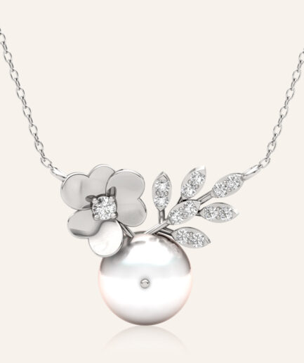 Floral Rush Pearl Pendant Necklace White Gold